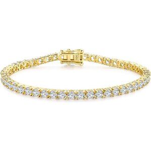 14K Gold Tennis Bracelet | Gold Plated | Birthstone Bracelet | 7.25"